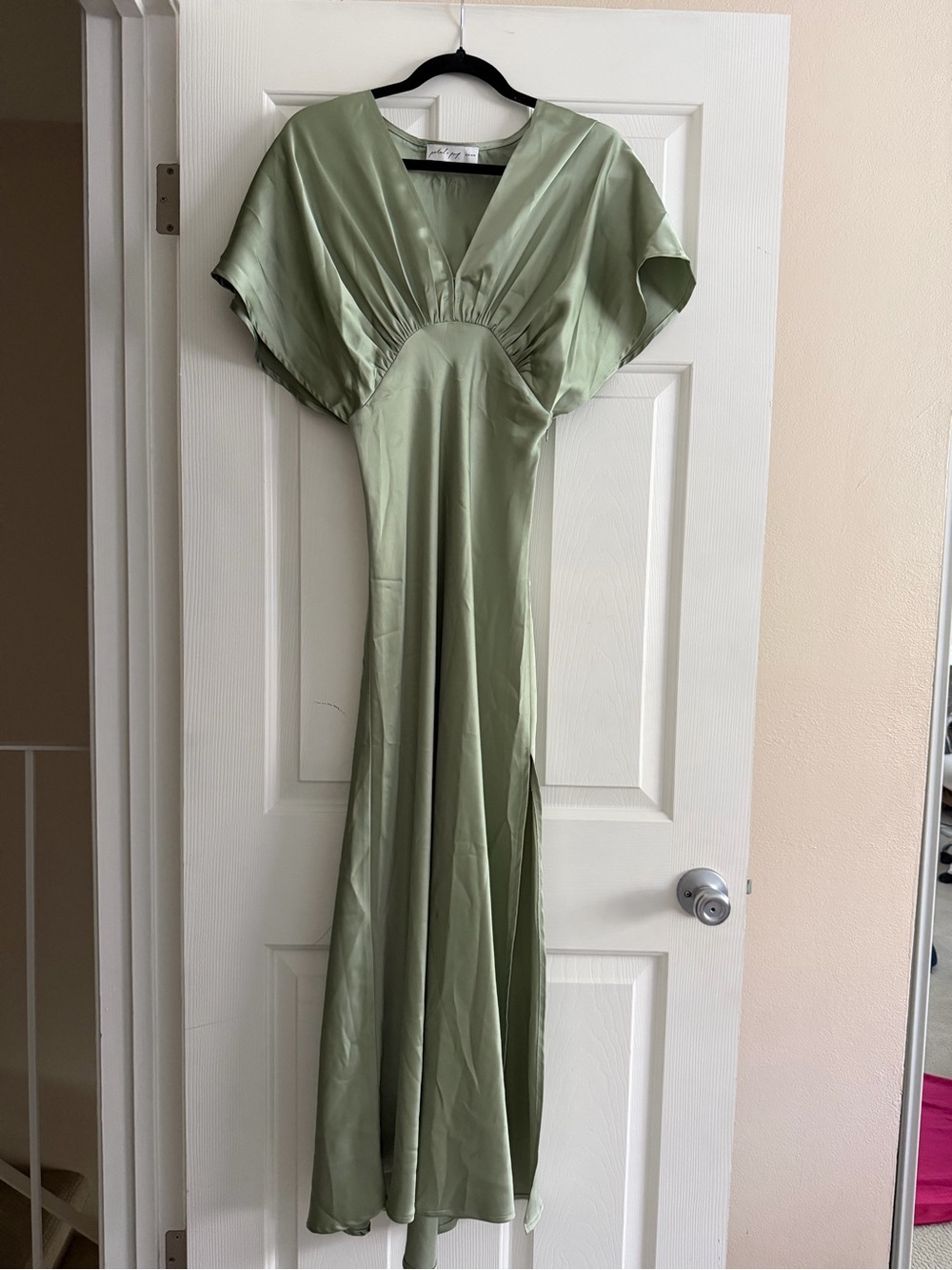 Petal & Pup Light Sage Green Satin Maxi Dress